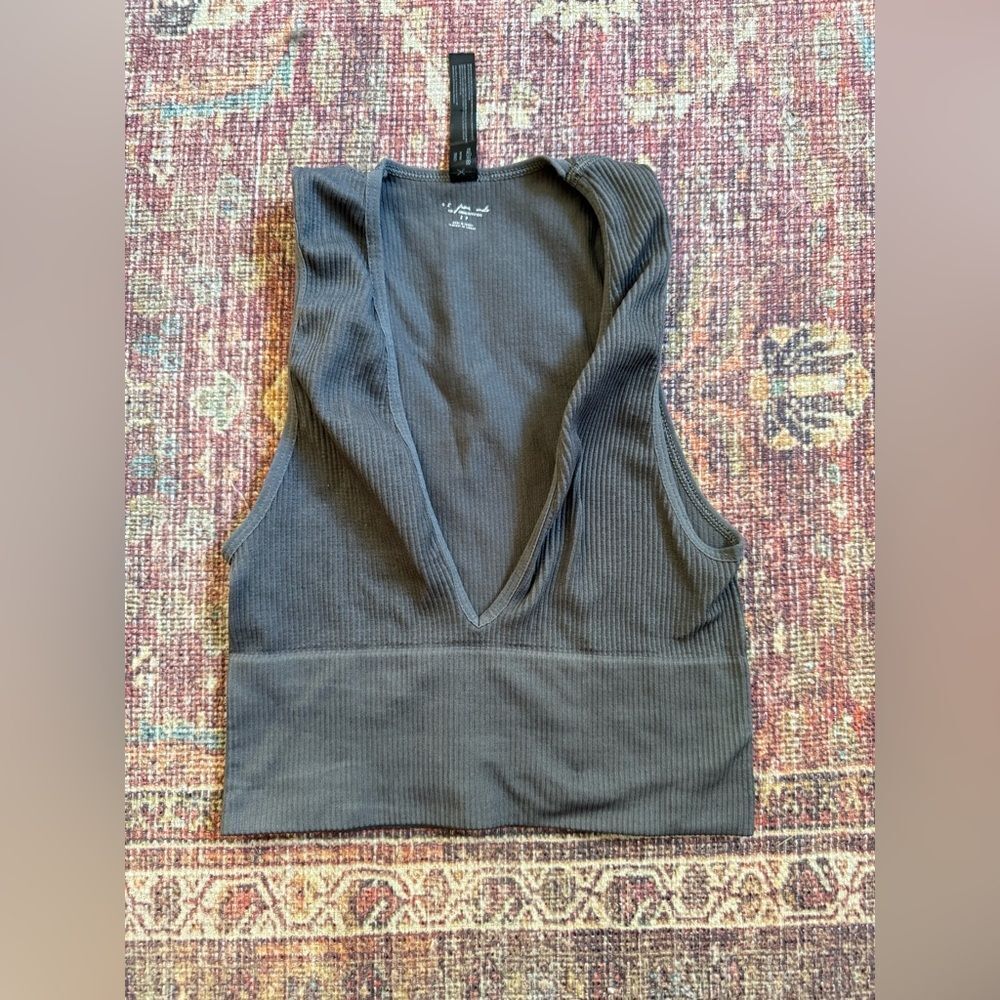 Out From Under Urban Outfitters Gray Ribbed V-Neck Women's Top